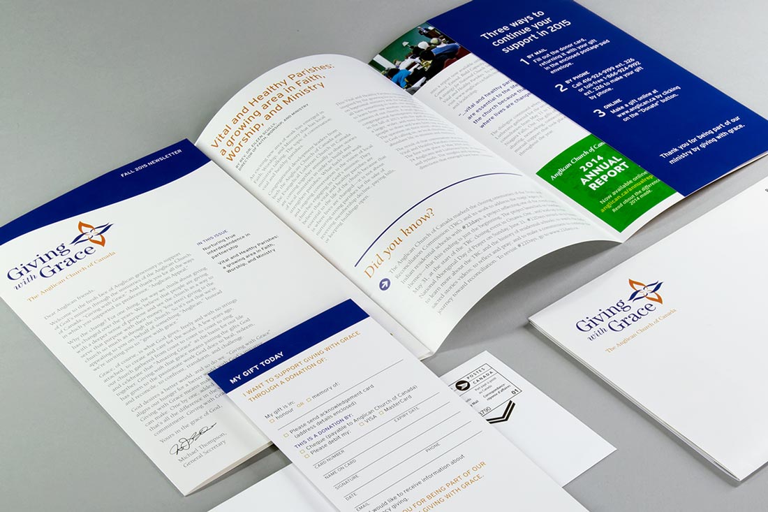 Unfolded self mailer with envelopes and donation card