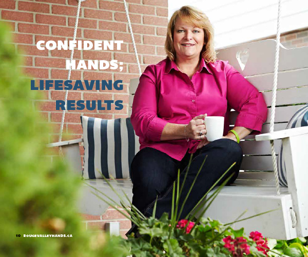 Smiling woman on a porch swing