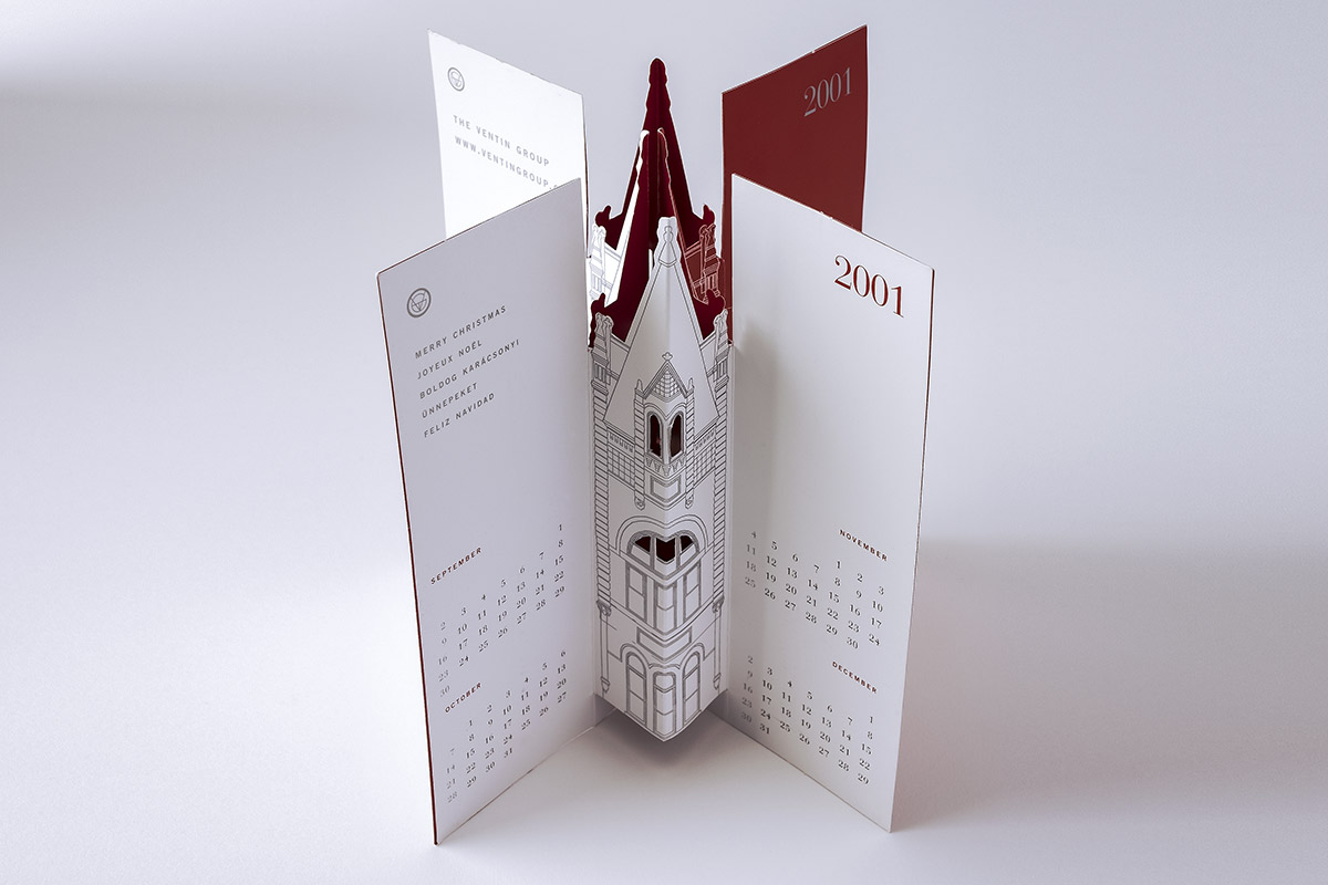 C.A. Ventin Architect's intricate holiday card and 2001 calendar