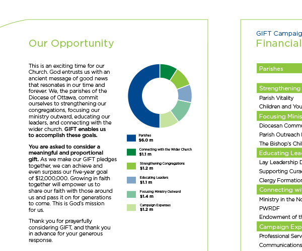 Close up of inside of campaign case for support brochure